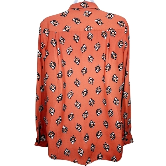 Loft Western Feather Print Burnt Orange Blouse - Picture 3 of 8